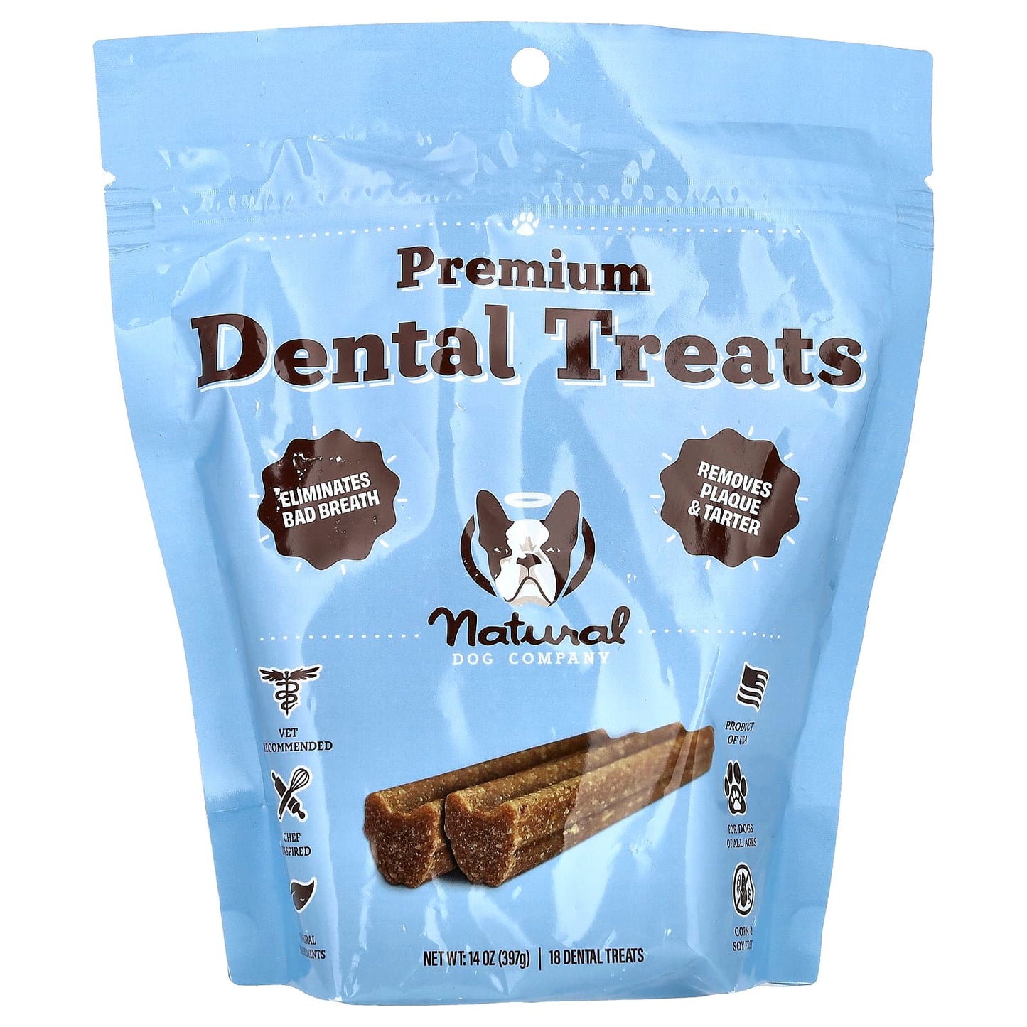 Natural Dog Company-Premium Dental Treats-For Dogs-All Ages-18 Dental Treats-14 oz (397 ml)