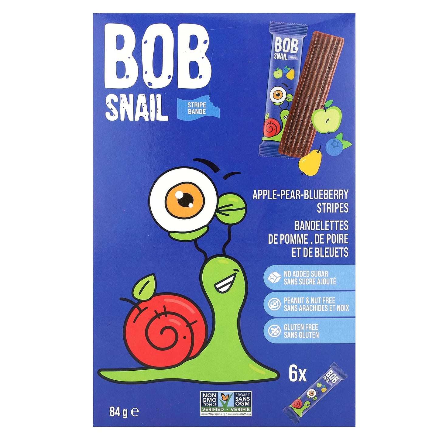 Bob Snail-Fruit Stripe-Apple-Pear-Blueberry-6 Stripes-0.49 oz (14 g) Each