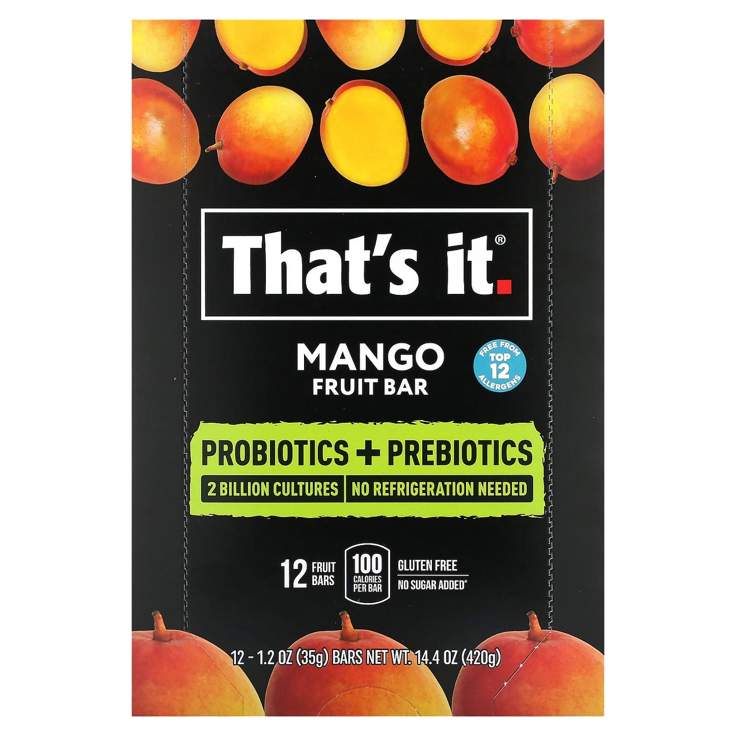 That's It-Probiotics + Prebiotics  Fruit Bar-Mango-12 Bars-1.2 oz (35 g) Each