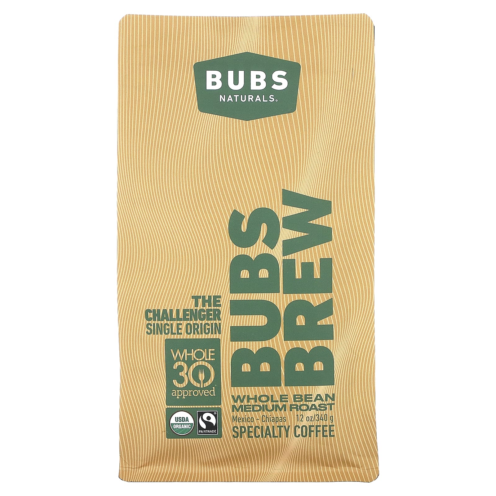 BUBS Naturals-Bubs Brew-The Challenger Single Origin-Whole Bean-Medium Roast-12 oz (340 g)