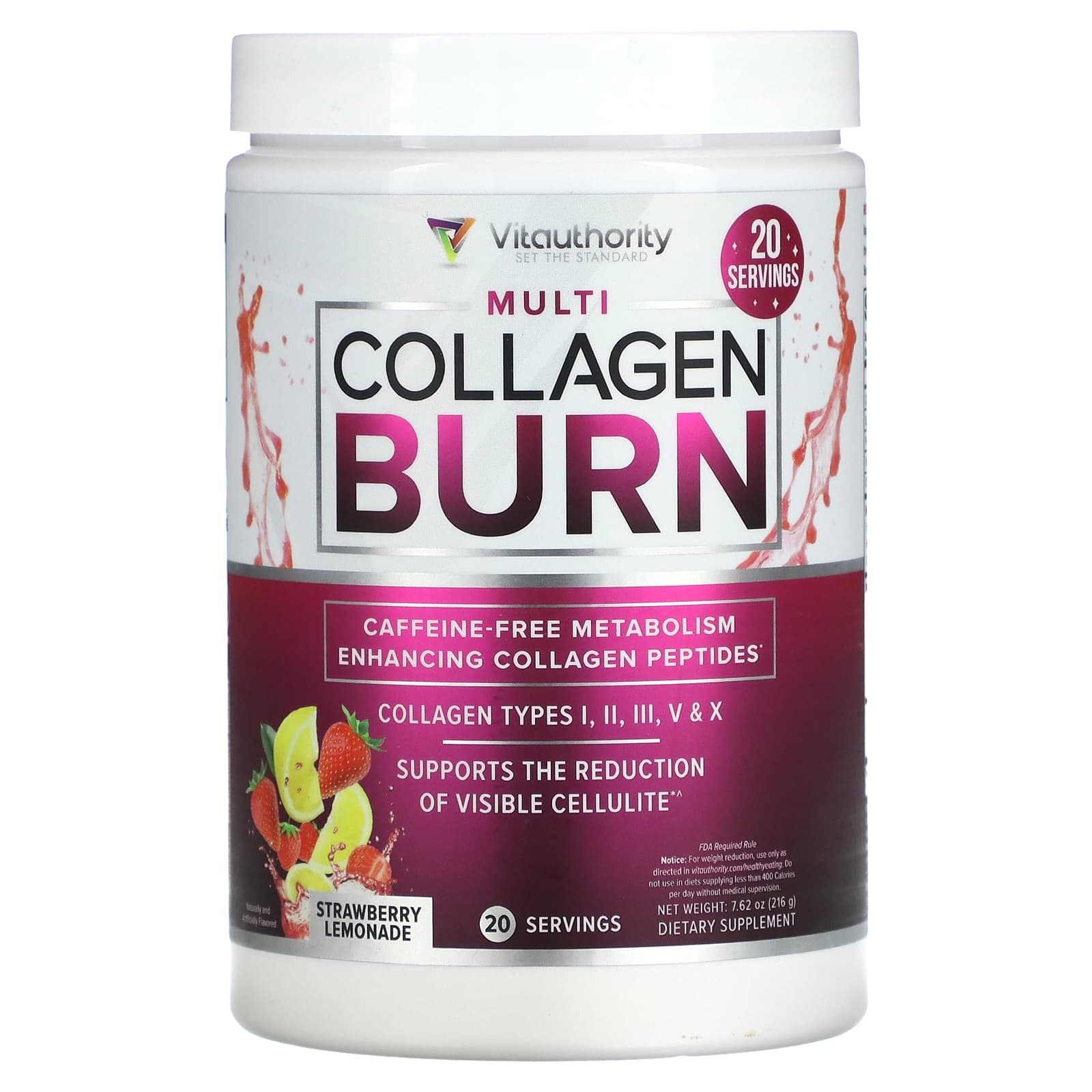 Vitauthority-Multi Collagen Burn-Strawberry Lemonade-7.62 oz (216 g)