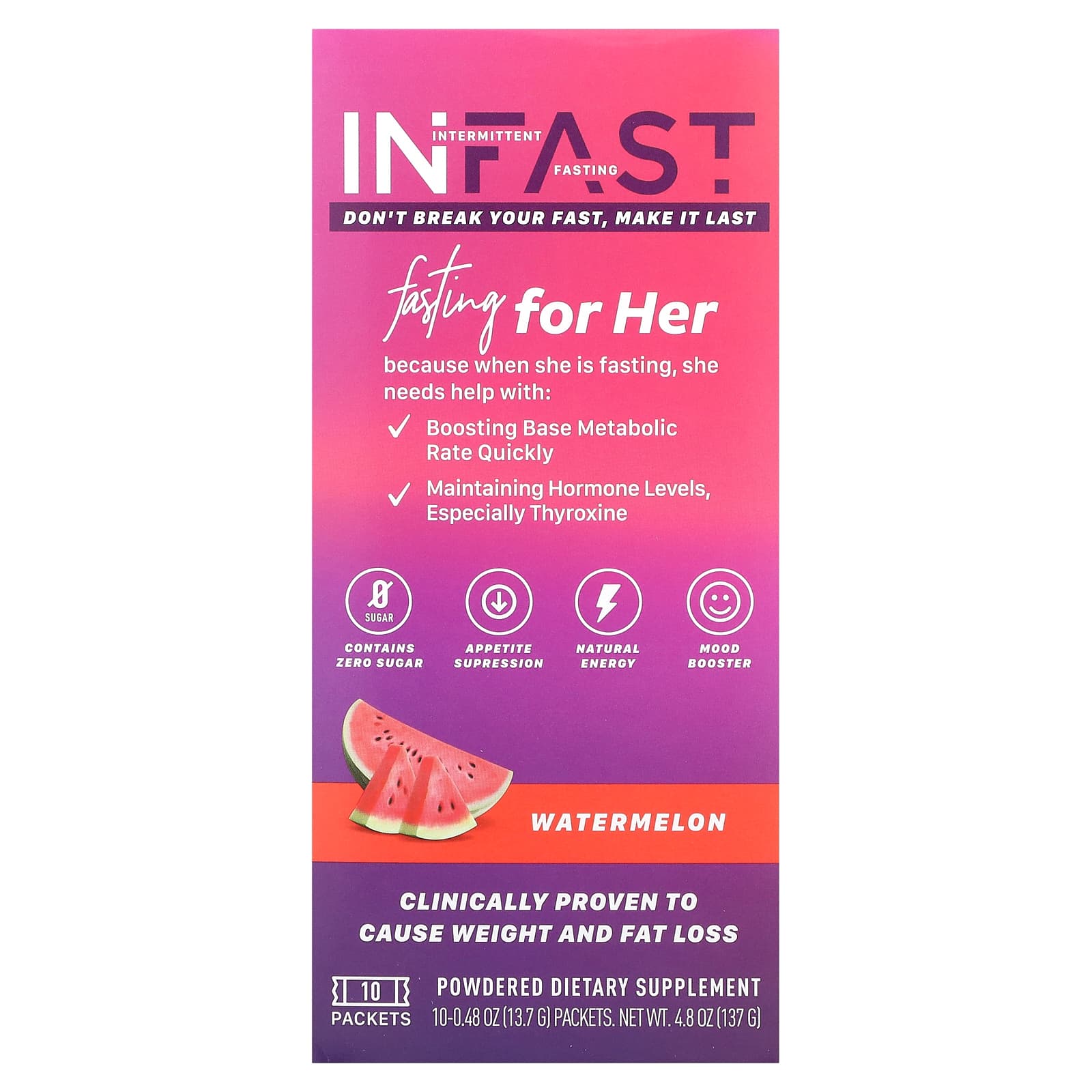 Real Ketones-InFast-For Her-Watermelon-10 Packets-0.48 oz (13.7 g) Each