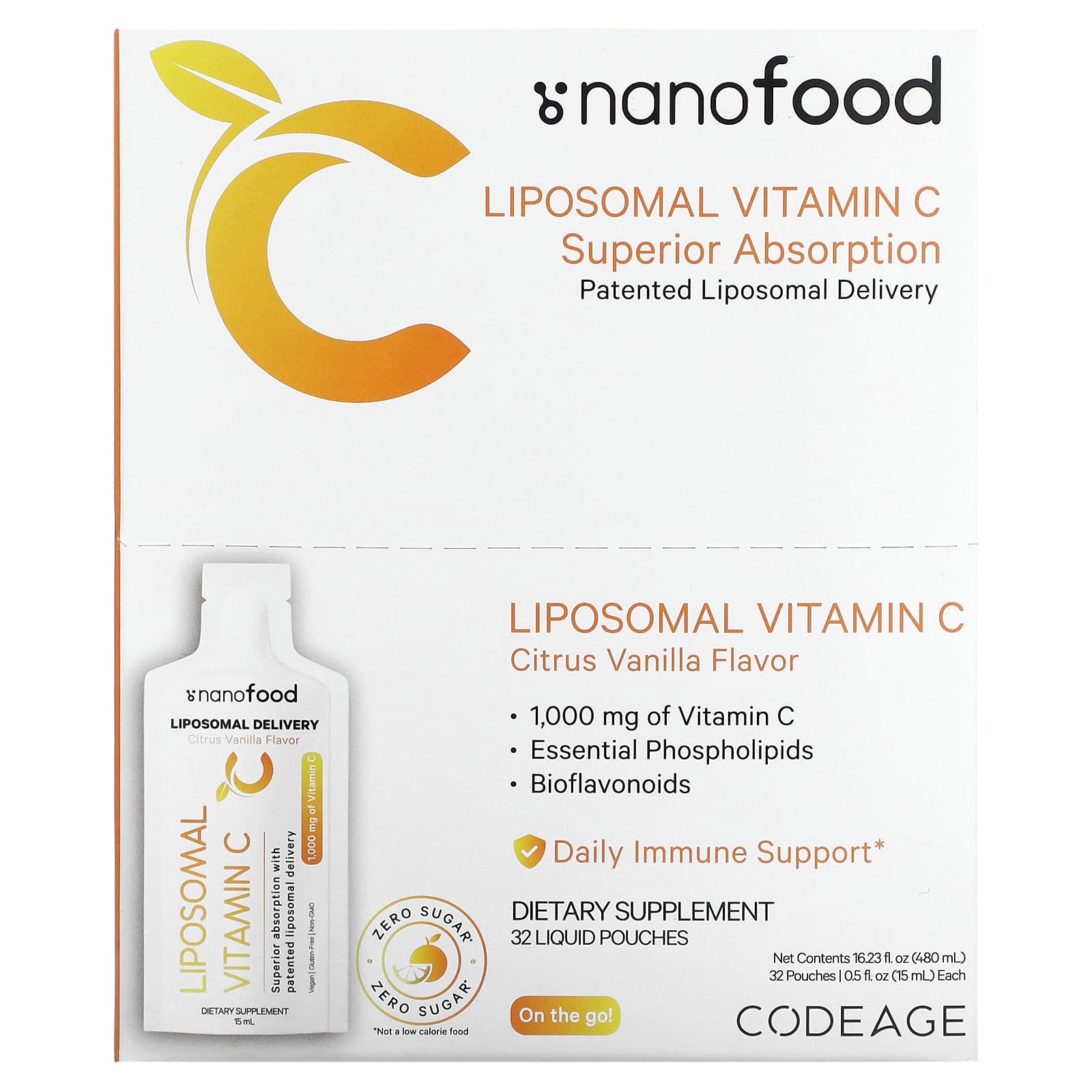 Codeage-Liposomal Vitamin C-Citrus Vanilla-1,000 mg-32 Pouches-0.5 fl oz (15 ml) each