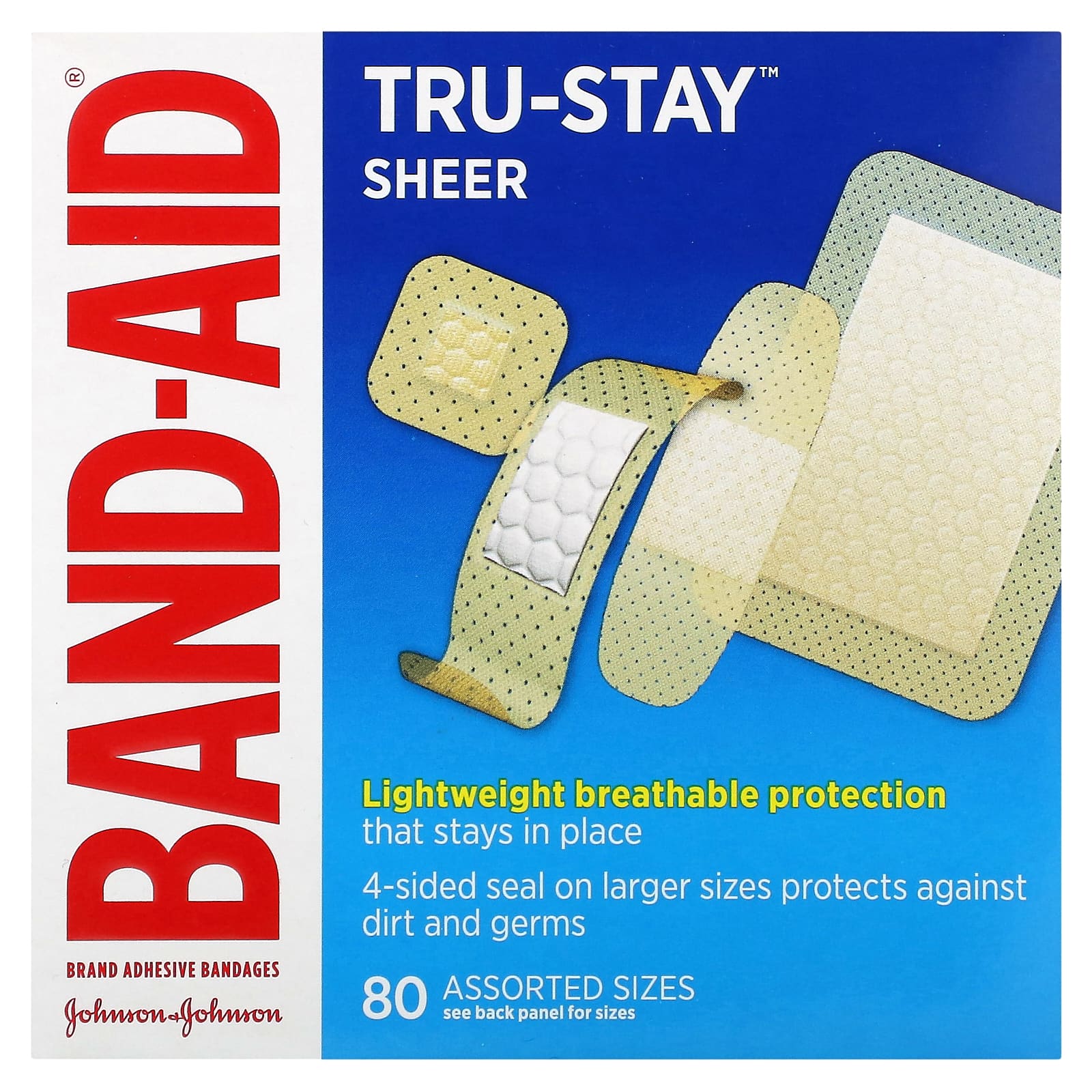 Band Aid-Adhesive Bandages-Tru-Stay-Sheer-Assorted-80 Assorted Sizes