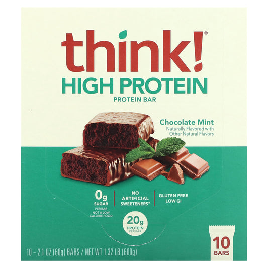 Think !-High Protein Bars-Chocolate Mint-10 Bars-2.1 oz (60 g) Each