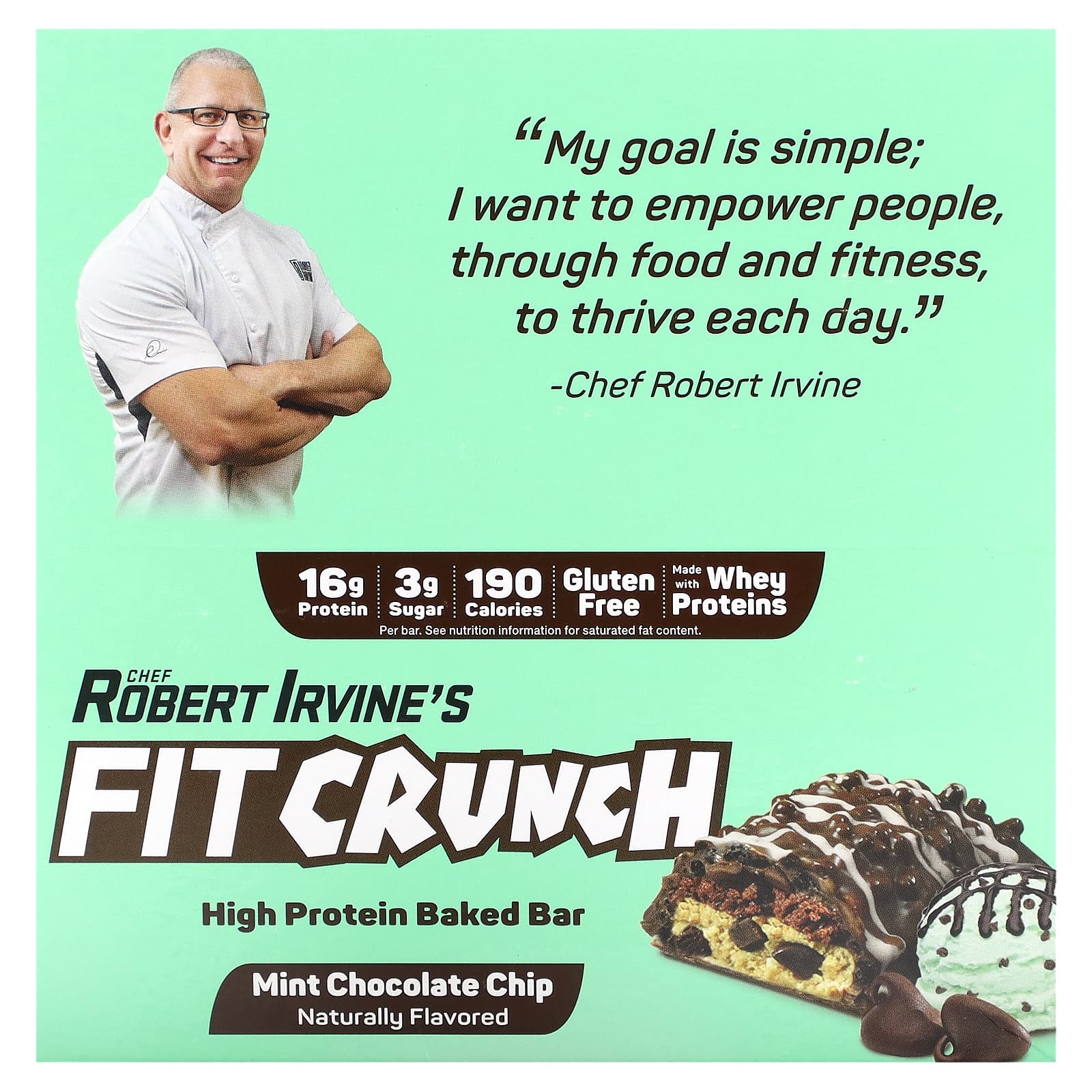 FITCRUNCH-High Protein Baked Bar-Mint Chocolate Chip-9 Bars-1.62 oz (46 g) Each