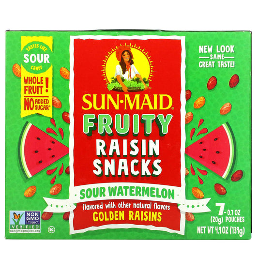 Sun-Maid-Fruity Raisin Snacks-Sour Watermelon-7 Pouches-0.7 oz (20 g) Each