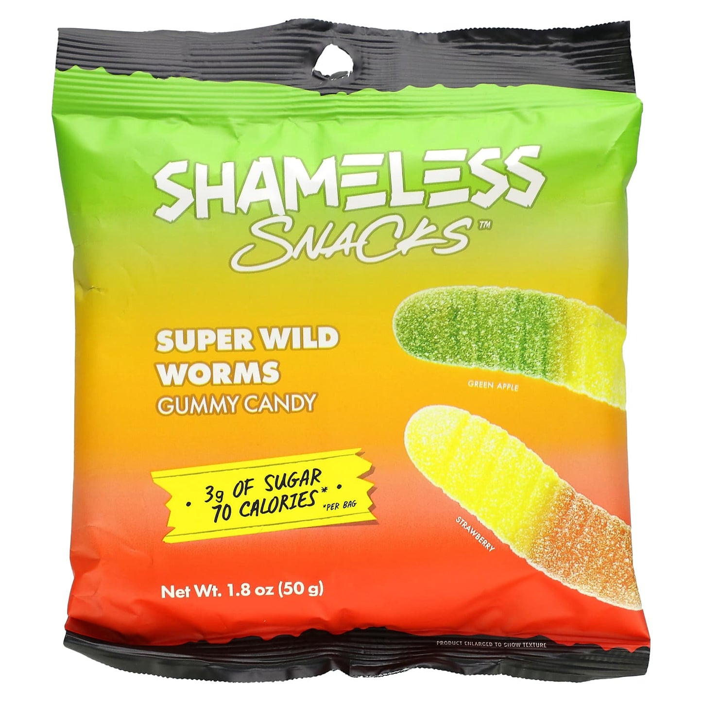 Shameless Snacks, Super Wild Worms Gummy Candy, Green Apple and Strawberry, 6 Bags, 1.8 oz (50 g) Each