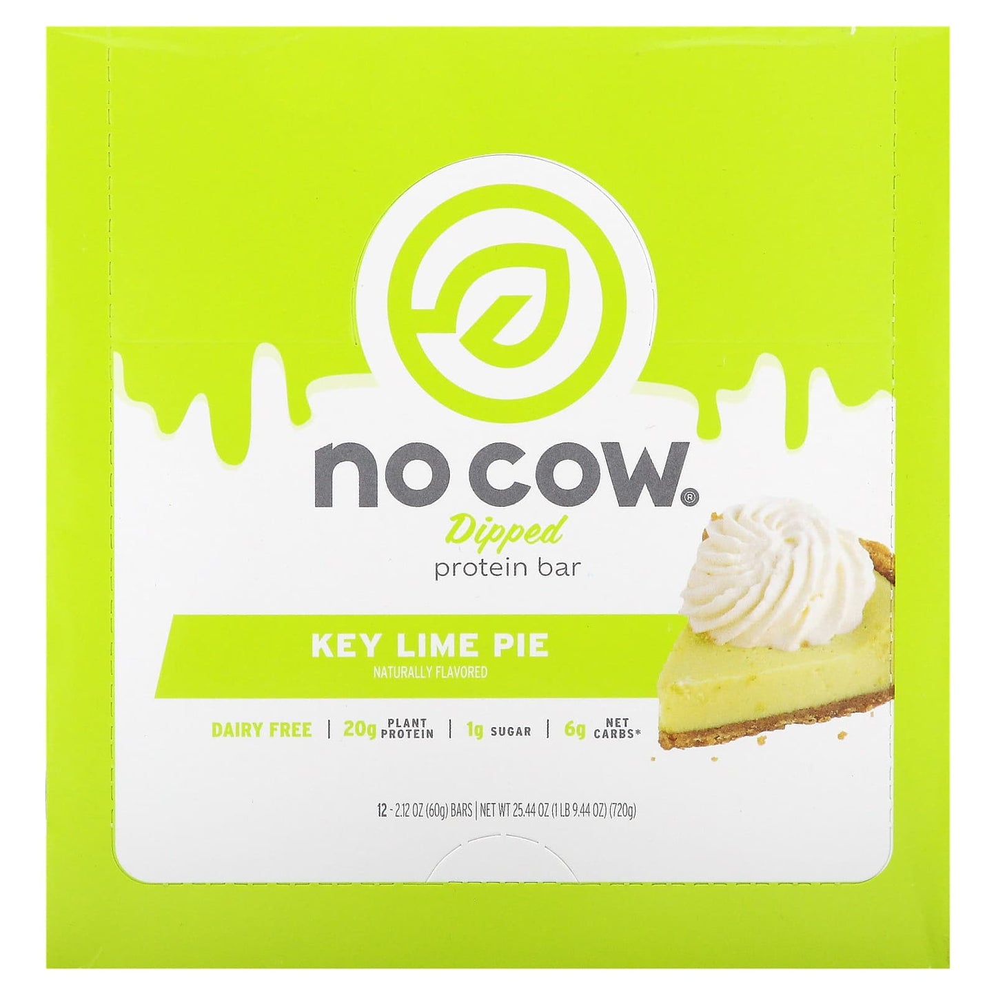 No Cow-Dipped Protein Bar-Key Lime Pie-12 Bars-2.12 oz (60 g) Each