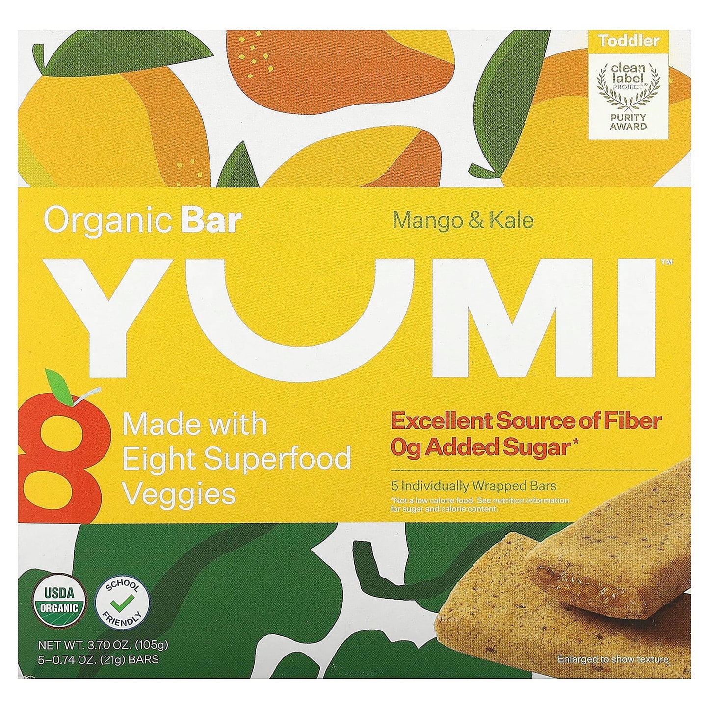 Yumi-Organic Bar-Toddler-Mango & Kale-5 Bars-0.74 oz (21 g) Each