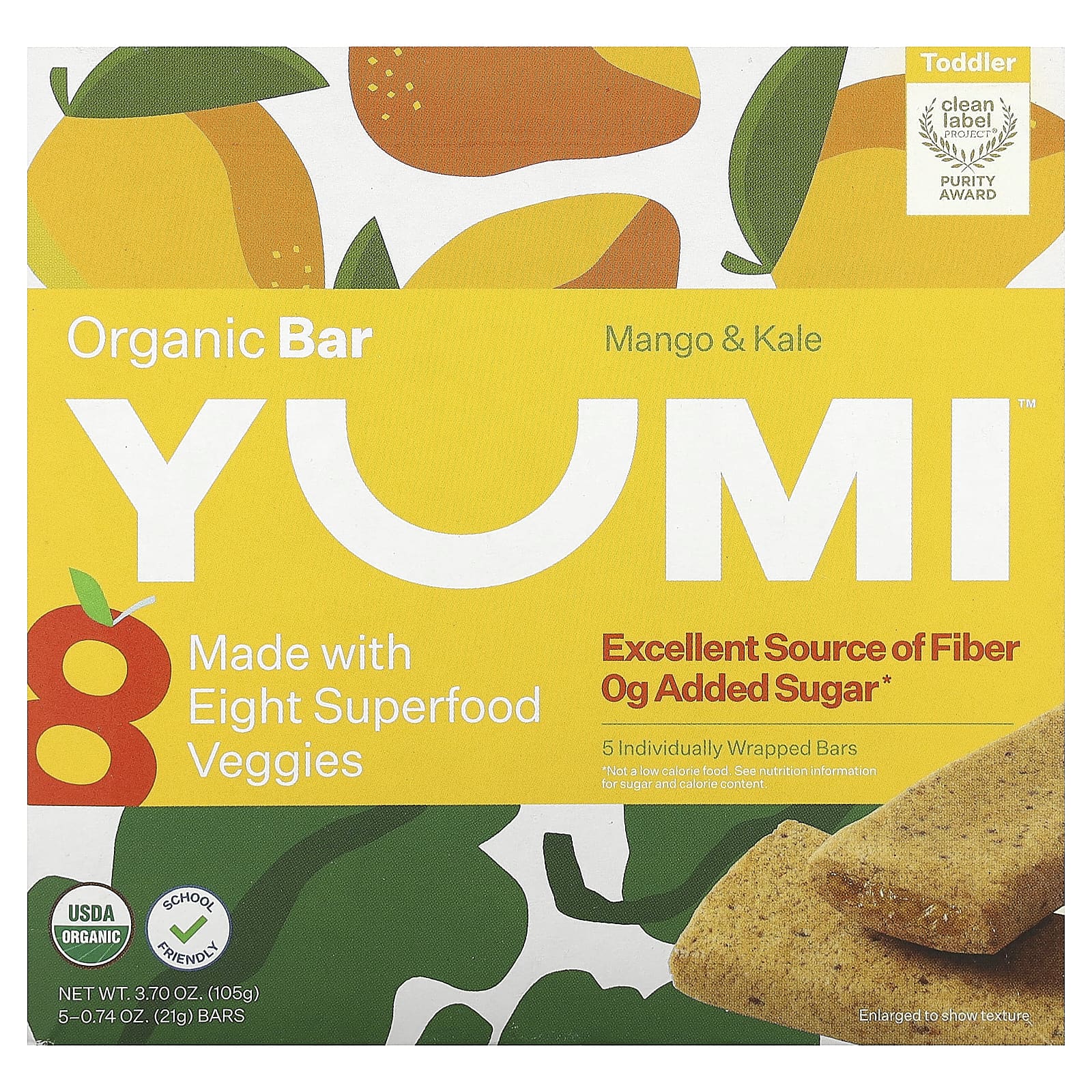 Yumi-Organic Bar-Toddler-Mango & Kale-5 Bars-0.74 oz (21 g) Each