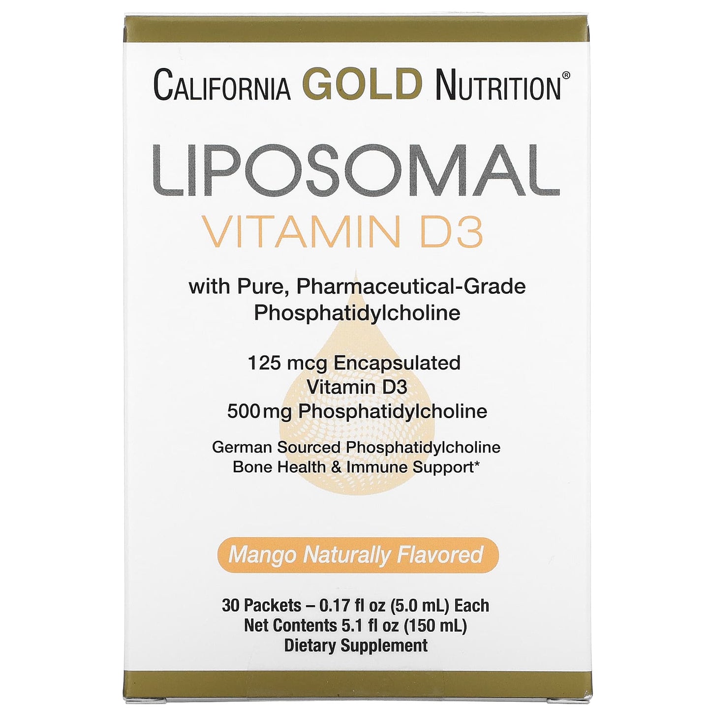 California Gold Nutrition-Liposomal Vitamin D3-125 mcg (5,000 IU)-30 Packets (5.0 ml)