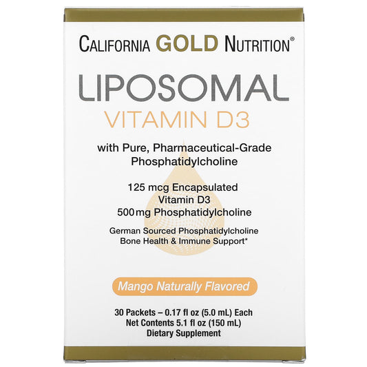 California Gold Nutrition-Liposomal Vitamin D3-125 mcg (5,000 IU)-30 Packets (5.0 ml)