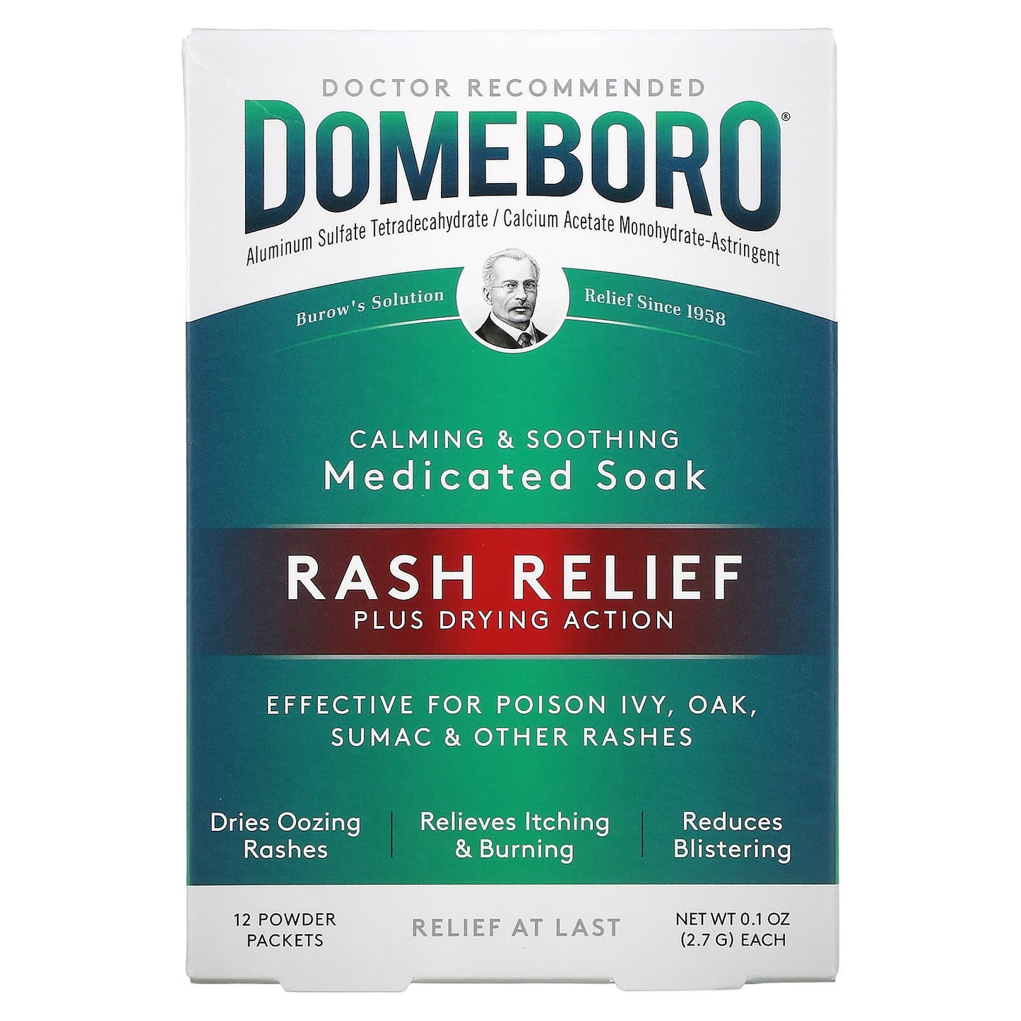 Domeboro-Medicated Soak-Rash Relief-12 Powder Packets-0.1 oz (2.7 g) Each