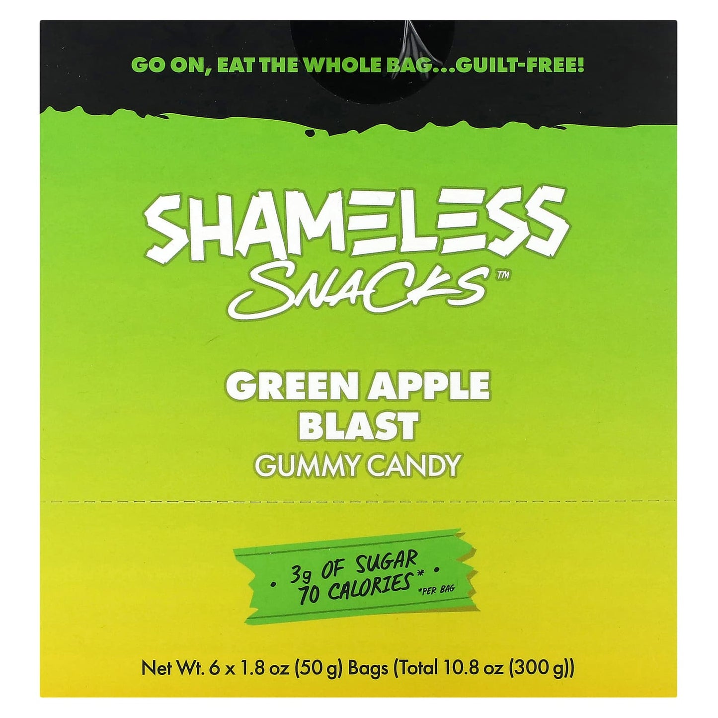 Shameless Snacks-Gummy Candy-Green Apple Blast-6 Bags-1.8 oz (50 g) Each