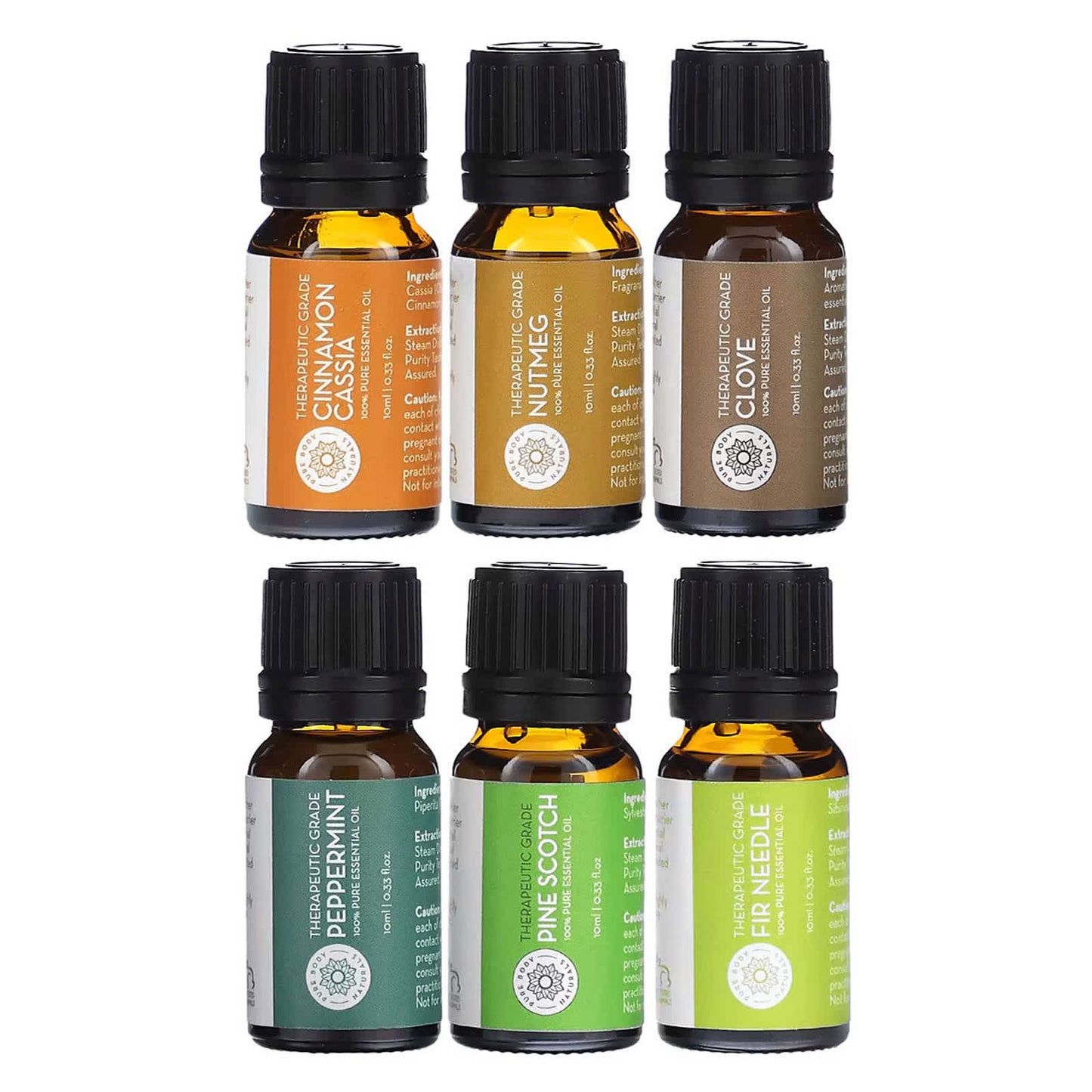 Pure Body Naturals-Winter Essential Oils Collection-Limited Edition-6 Piece Set-0.33 fl oz (10 ml) Each