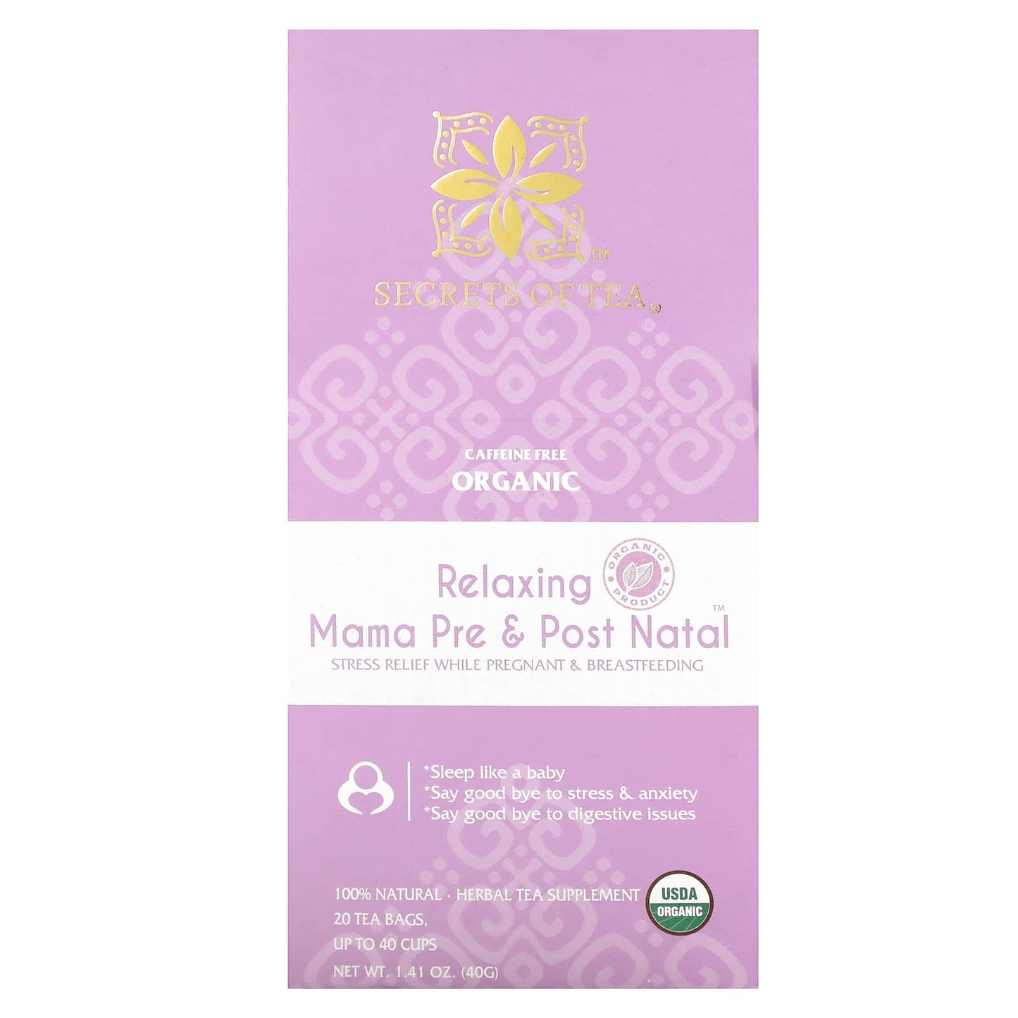 Secrets of Tea-Organic Relaxing Mama Pre & Post Natal-Caffeine Free-20 Tea Bags-1.41 oz (40 g)