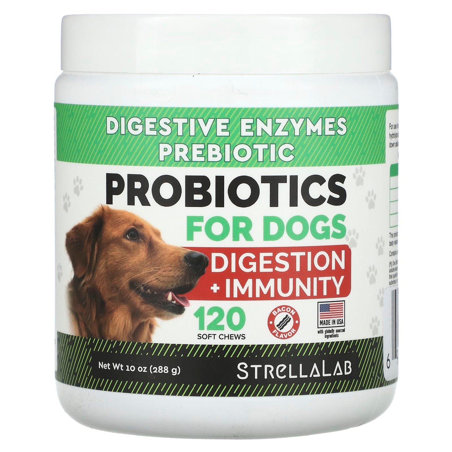 StrellaLab-Probiotics-For Dogs-Bacon-120 Soft Chews-10 oz (288 g)