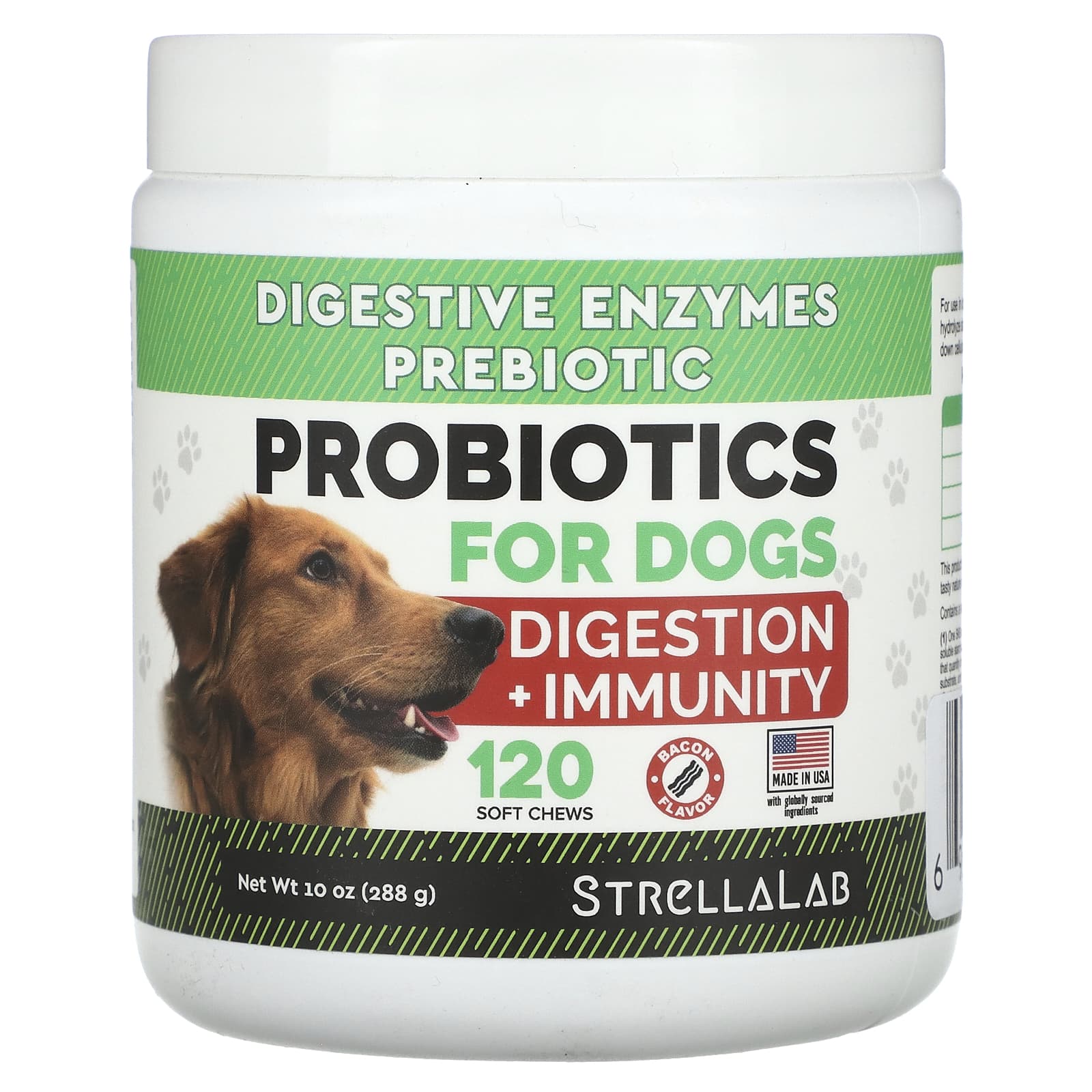 StrellaLab-Probiotics-For Dogs-Bacon-120 Soft Chews-10 oz (288 g)