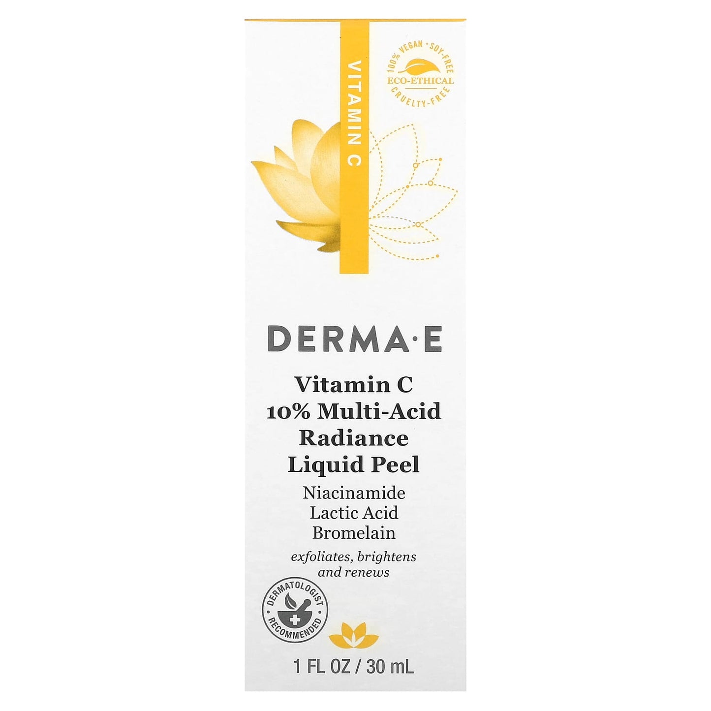 DERMA E, Vitamin C, 10% Multi-Acid Radiance Liquid Peel, 1 fl oz (30 ml)