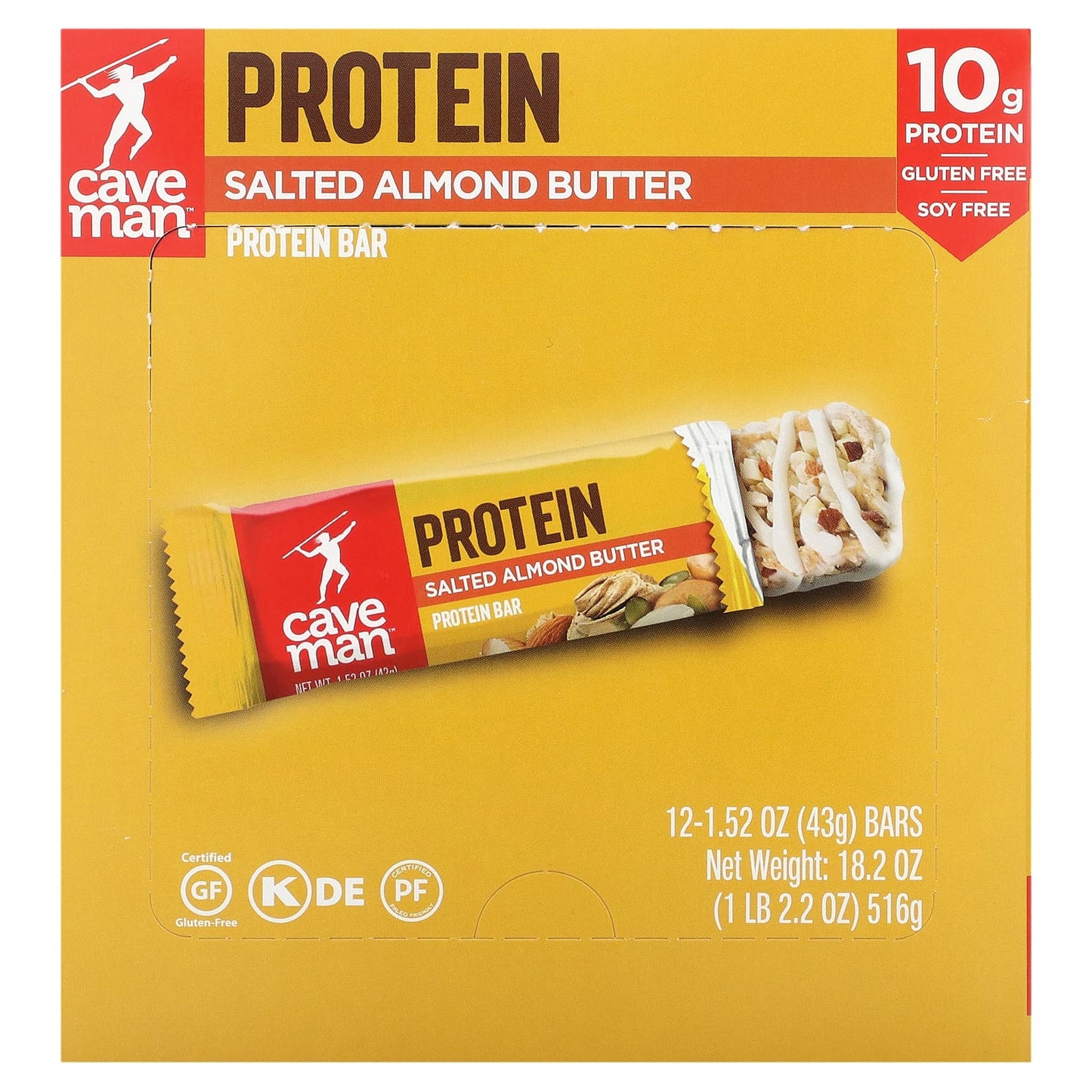 Caveman Foods-Protein Bar-Salted Almond Butter-12 Bars-1.52 oz (43 g) Each