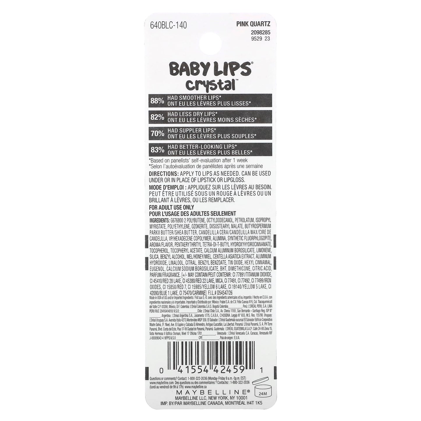 Maybelline, Baby Lips Crystal, Moisturizing Lip Balm, 140 Pink Quartz, 0.15 oz (4.4 g)