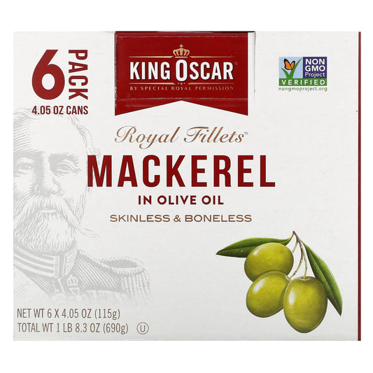 King Oscar-Royal Fillets-Mackerel In Olive Oil-6 Pack-4.05 oz (115 g) Each