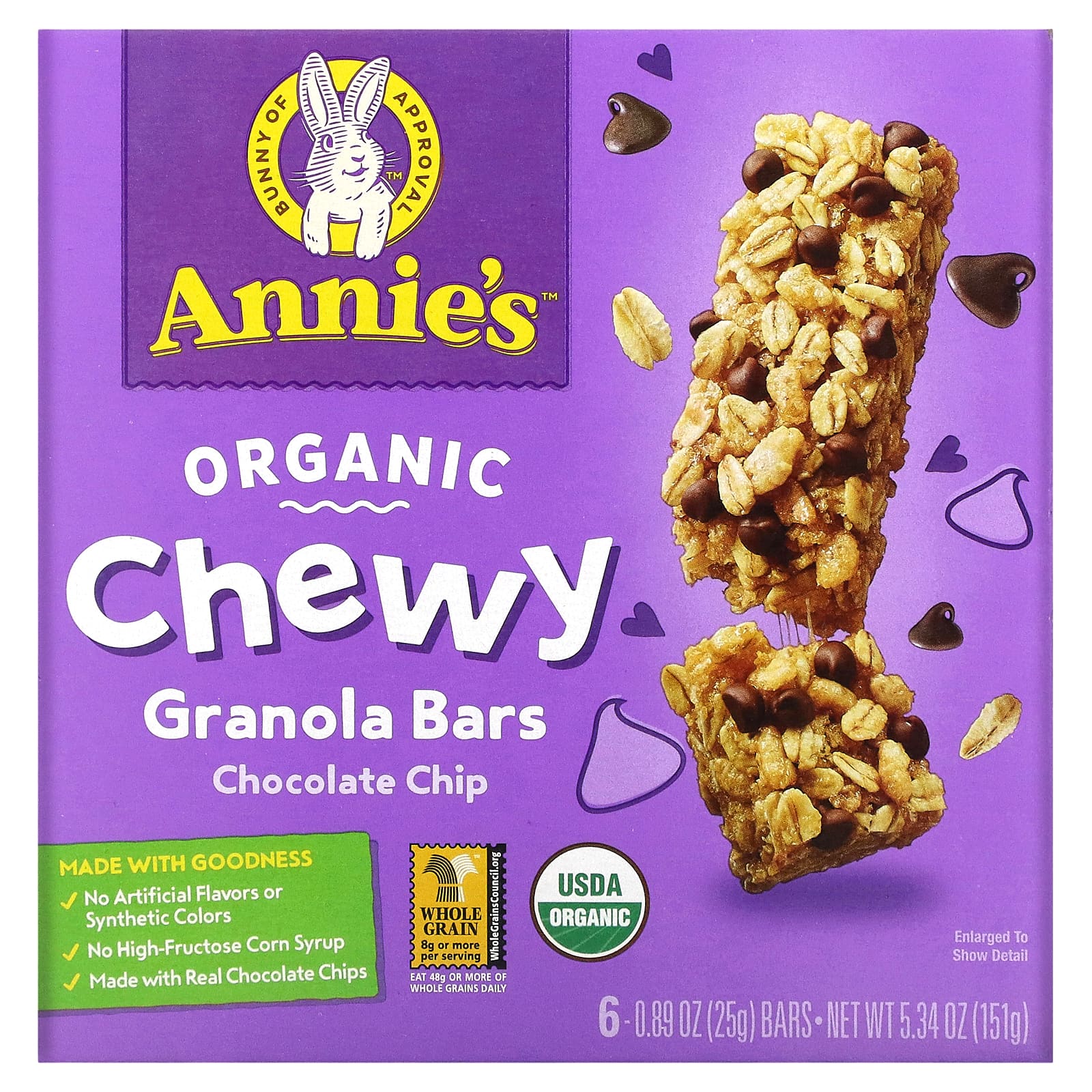 Annie's Homegrown-Organic Chewy Granola Bars-Chocolate Chip-6 Bars-0.89 oz (25 g) Each