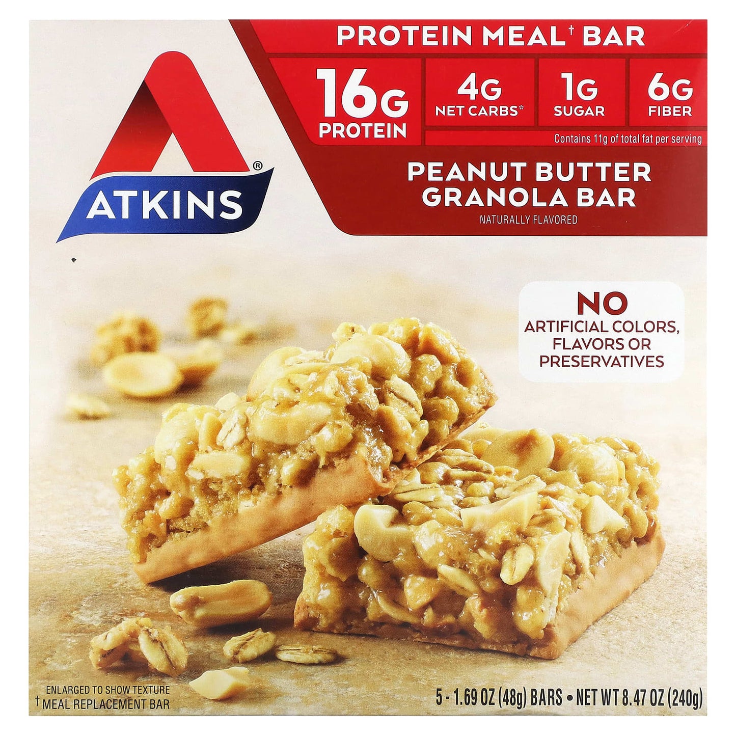 Atkins-Protein Meal Bar-Peanut Butter Granola-5 Bars-1.69 oz (48 g) Each