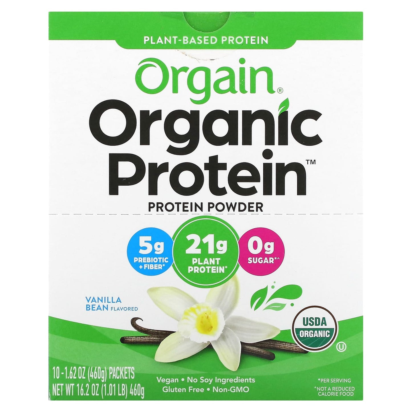 Orgain-Organic Protein Powder-Plant-Based-Vanilla Bean-10 Packets-1.62 oz (46 g) Each