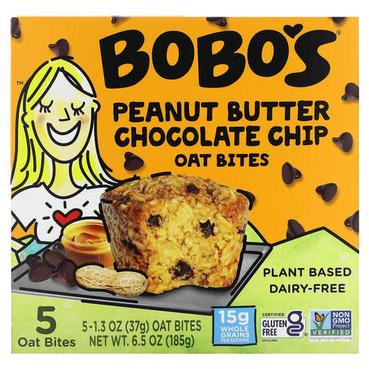 Bobo's Oat Bars-Peanut Butter Chocolate Chip Oat Bites-5 Bites-1.3 oz (37 g) each