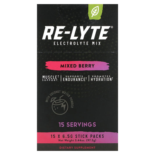 Redmond Trading Company-Re-Lyte Electrolyte Mix-Mixed Berry-15 Stick Packs-0.23 oz (6.5 g) Each