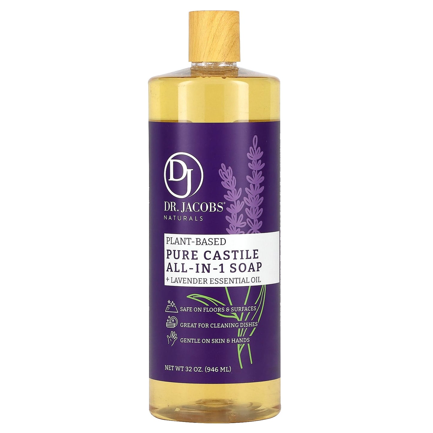 Dr. Jacobs Naturals-Plant-Based Pure Castile All-In-1 Soap-Lavender Essential Oil-32 oz (946 ml)