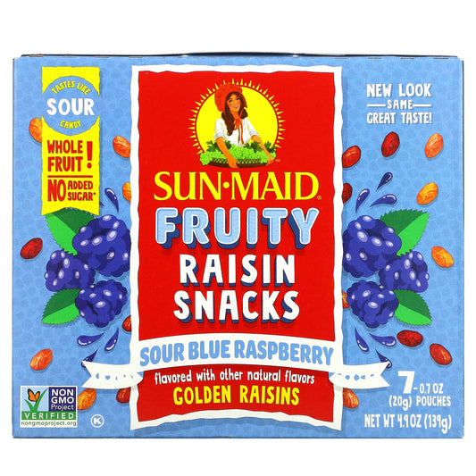 Sun-Maid-Fruity Raisin Snacks-Sour Blue Raspberry-7 Pouches-0.7 oz (20 g) Each