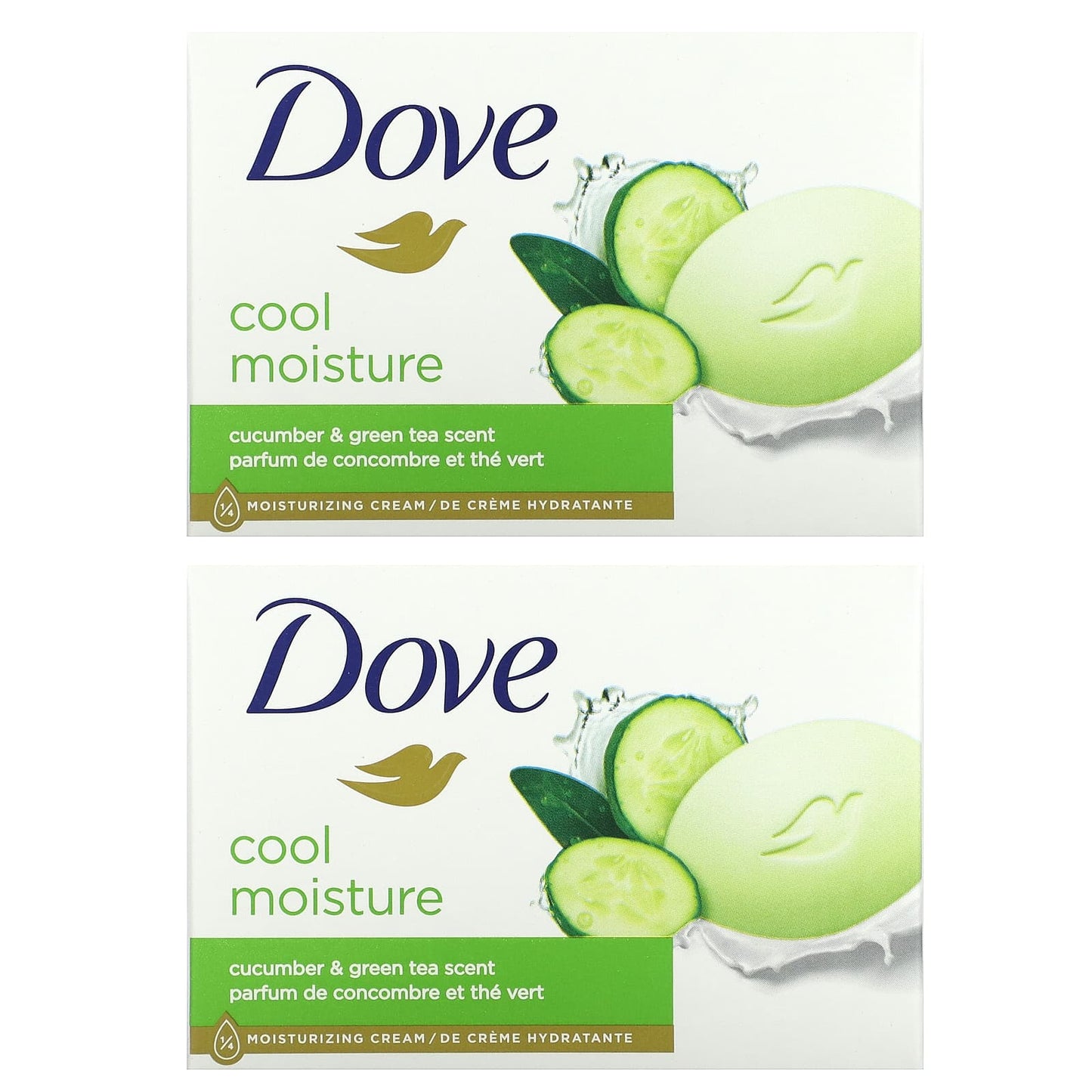 Dove-Cool Moisture Soap Bar-Cucumber & Green Tea-2 Bars-3.75 oz (106 g) Each