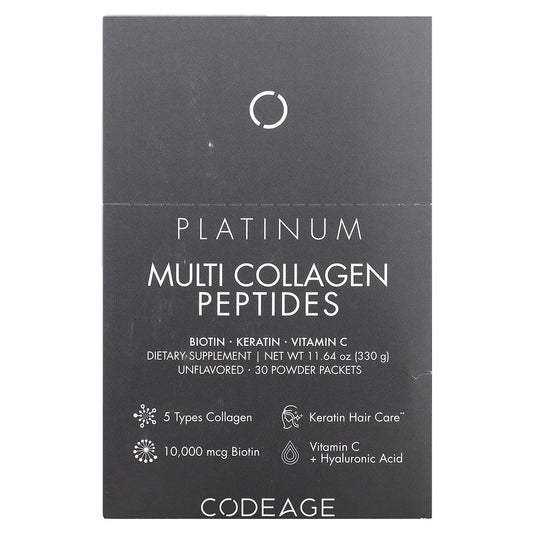 Codeage-Platinum-Multi Collagen Peptides-Biotin-Keratin-Vitamin C-Unflavored-30 Packets-0.38 oz (11 g) Each