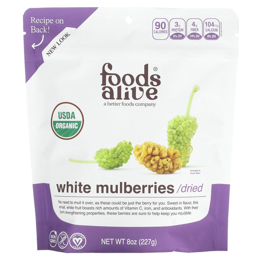 Foods Alive-Organic White Mulberries-Dried-8 oz (227 g)