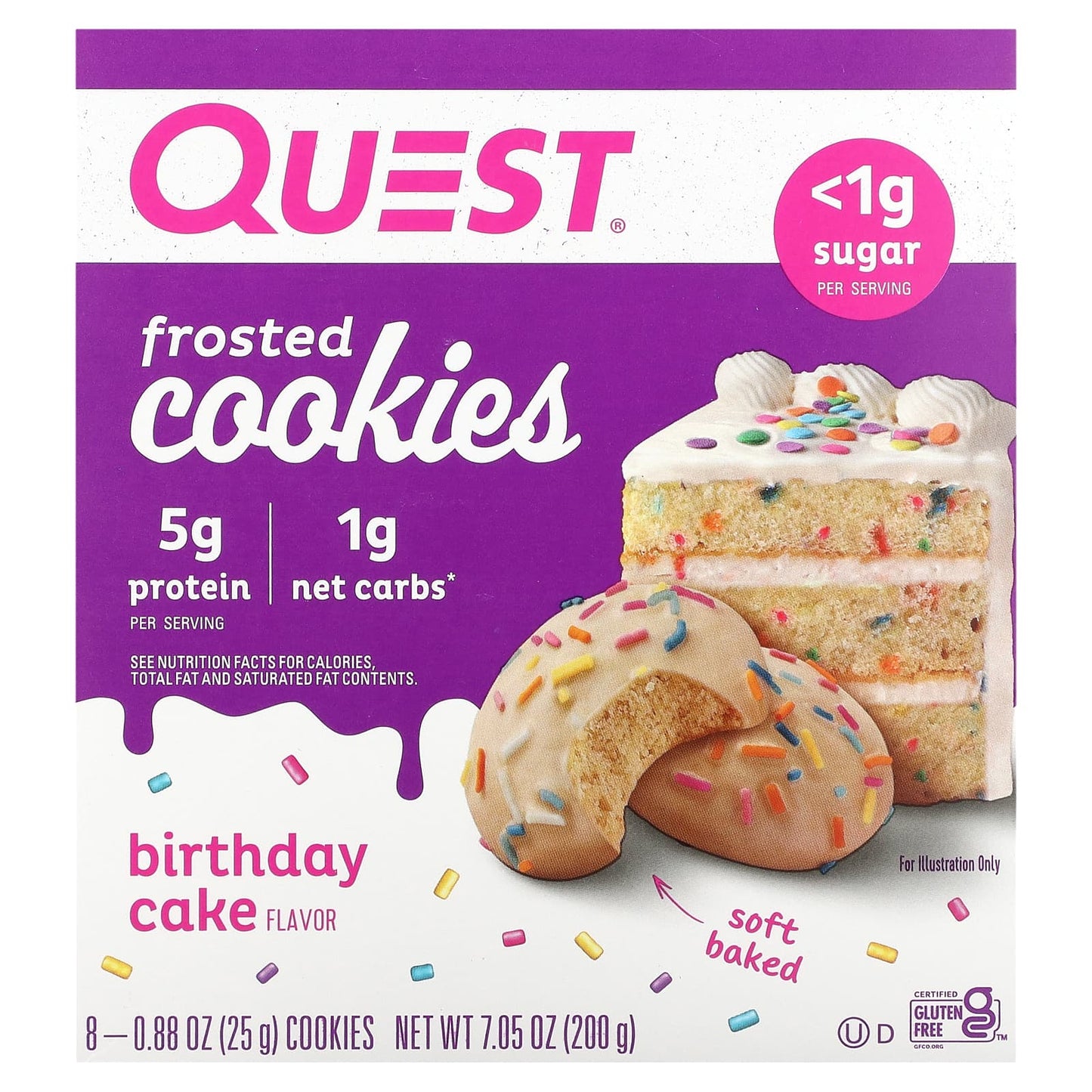 Quest Nutrition-Frosted Cookies-Birthday Cake-8 Cookies-0.88 oz (25 g) Each