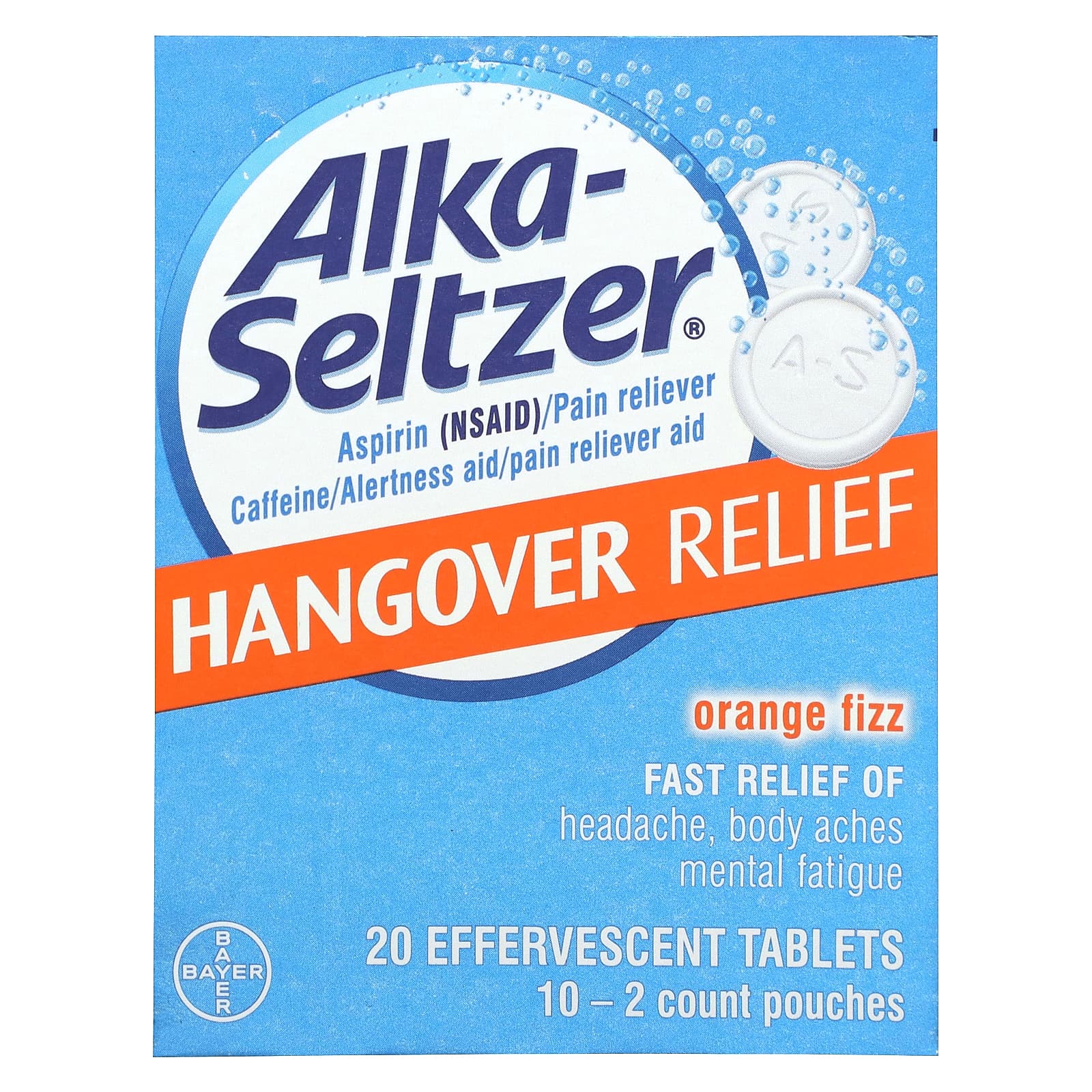 Alka-Seltzer-Hangover Relief-Orange Fizz-10 Pouches-2 Effervescent Tablets Each