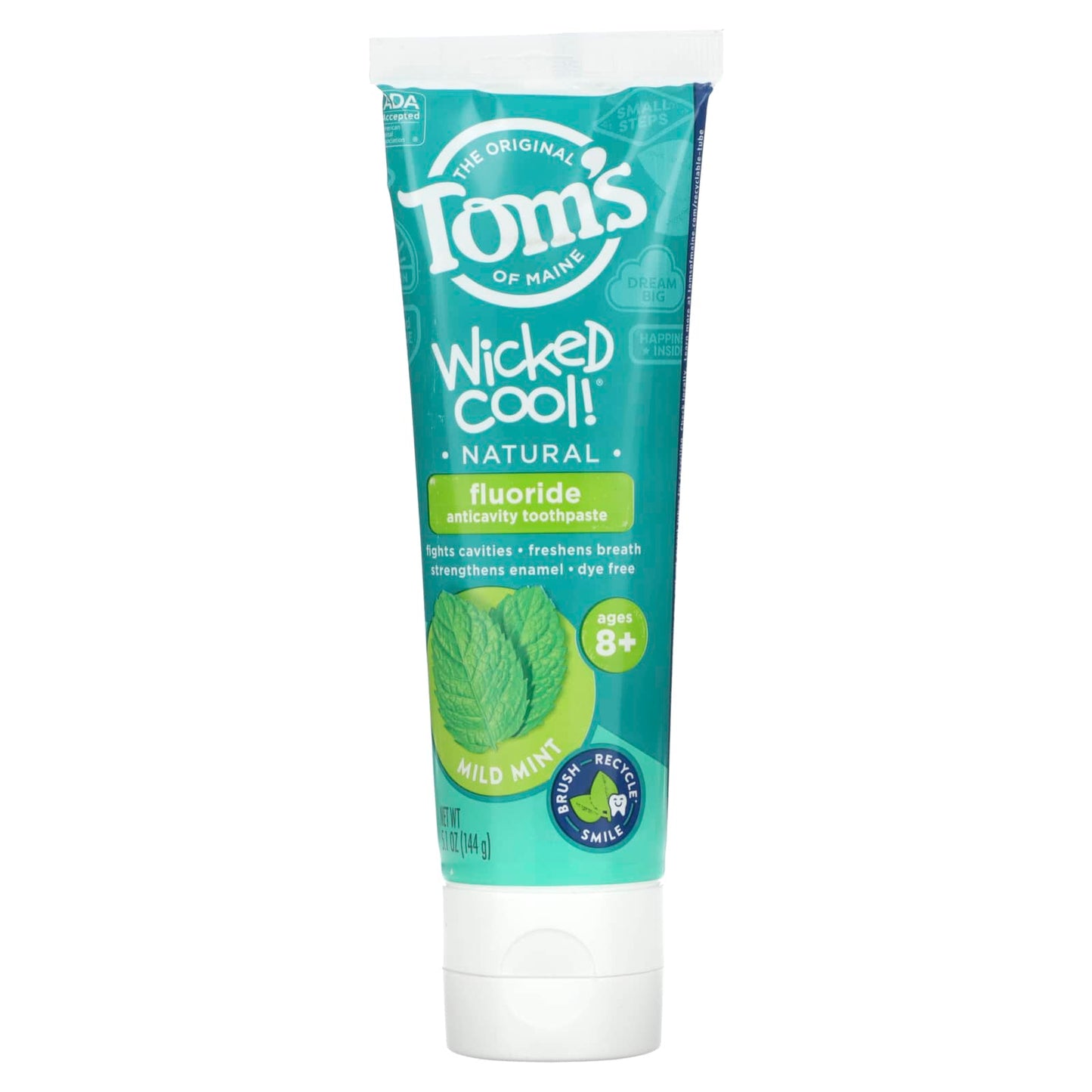 Tom's of Maine-Wicked Cool!-Natural Fluoride Anticavity Toothpaste-Ages 8+-Mild Mint -5.1 oz (144 g)