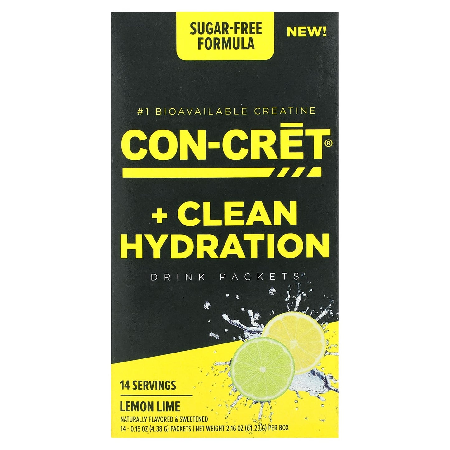 Con-Cret-Clean Hydration Drink Packets-Sugar-Free-Lemon Lime-14 Packets-0.15 oz (4.38 g) Each