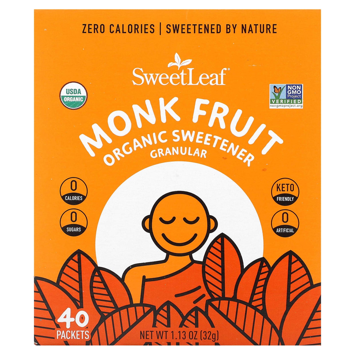 Wisdom Natural-SweetLeaf-Monk Fruit Organic Sweetener-Granular -40 Packets-0.28 oz (0.8 g) Each