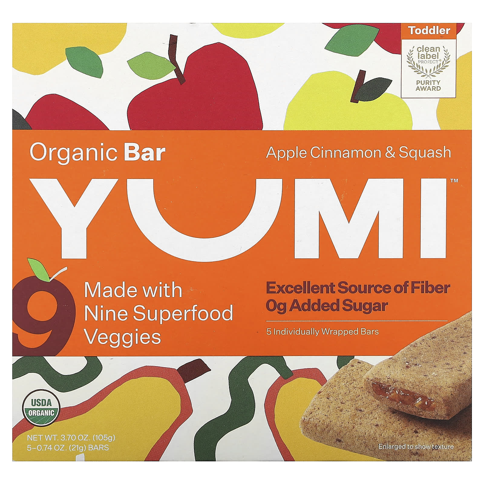 Yumi-Organic Bar-Toddler-Apple Cinnamon & Squash-5 Bars-0.74 oz (21 g) Each