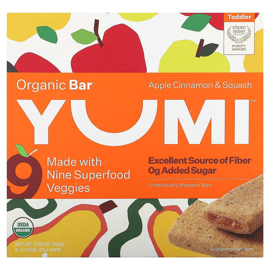 Yumi-Organic Bar-Toddler-Apple Cinnamon & Squash-5 Bars-0.74 oz (21 g) Each