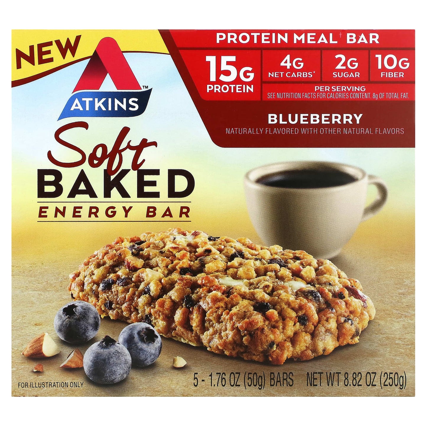 Atkins-Soft Baked Energy Bar-Blueberry-5 Bars-1.76 oz (50 g) Each