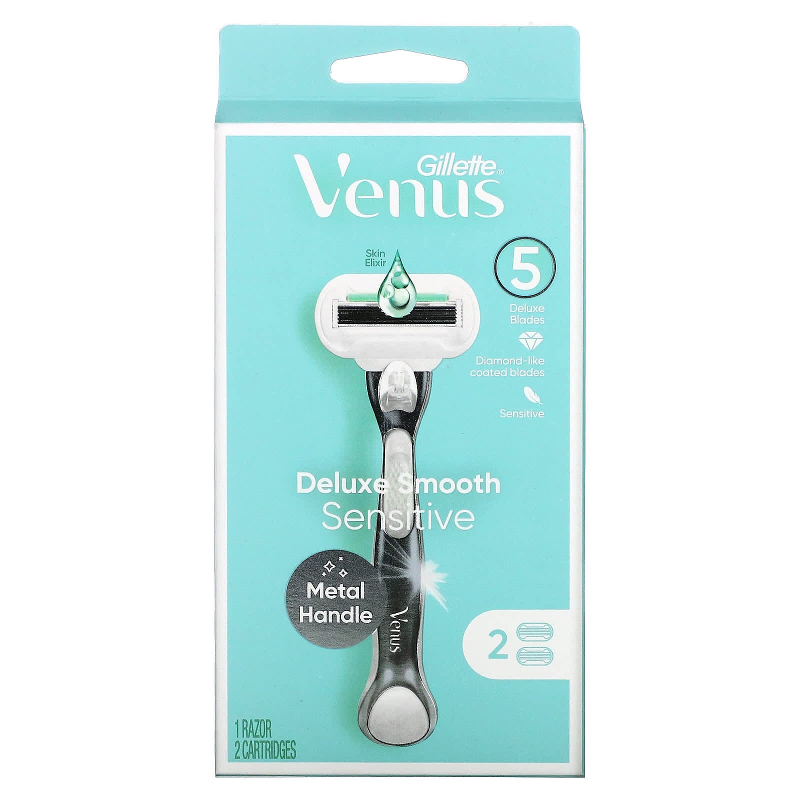 Gillette-Venus-Deluxe Smooth Sensitive Razor & Cartridges-1 Razor 2 Cartridges