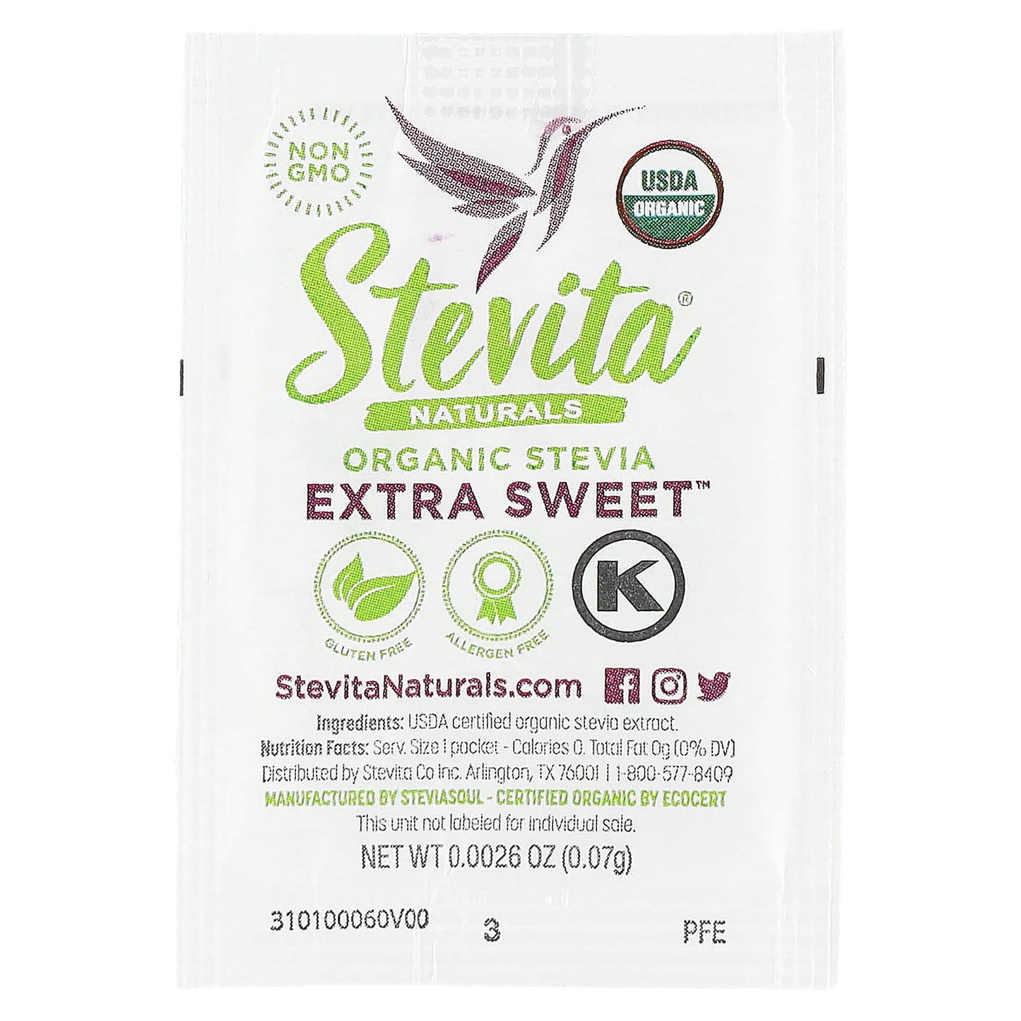 Stevita, Naturals, Organic Stevia, Extra Sweet, 50 Packets, 0.13 oz (3.75 g)