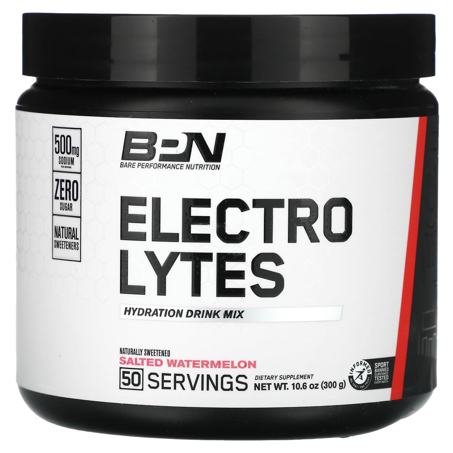 Bare Performance Nutrition-Electrolytes-Hydration Drink Mix-Salted Watermelon-10.6 oz (300 g)