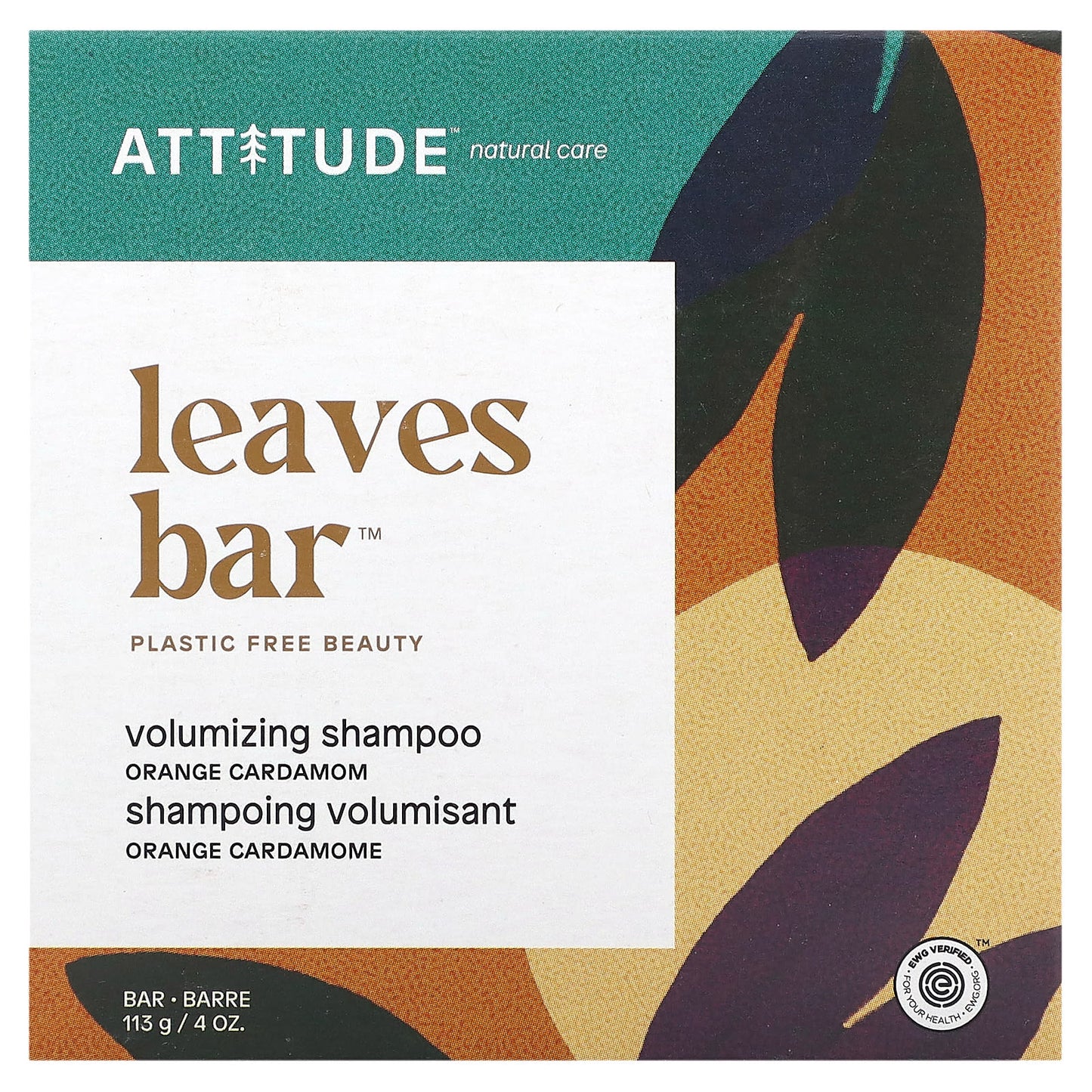 ATTITUDE-Leaves Bar-Volumizing Shampoo Bar-Orange Cardamom-4 oz (113 g)