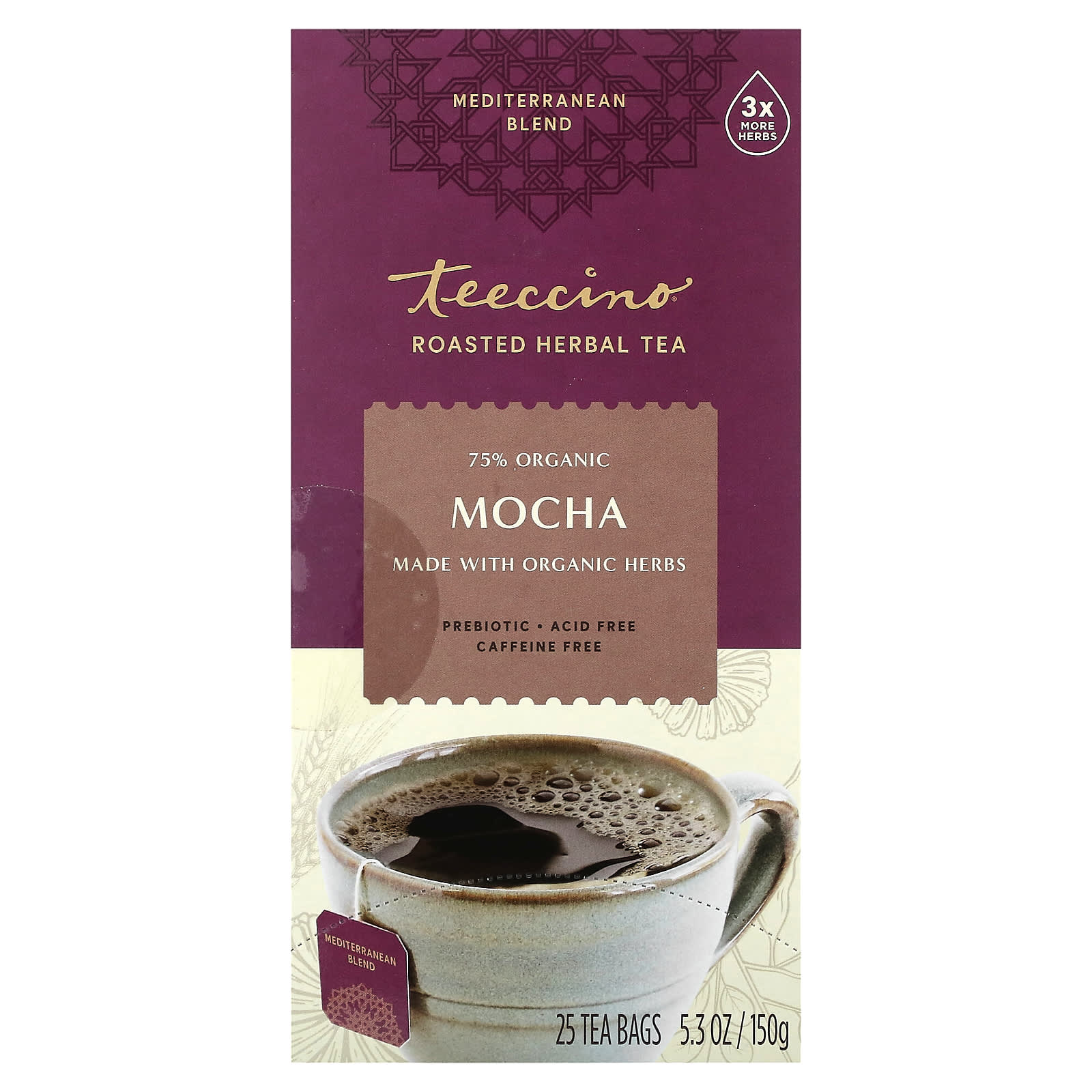 Teeccino-Roasted Herbal Tea-Mocha-Caffeine Free-25 Tea Bags-5.3 oz (150 g)